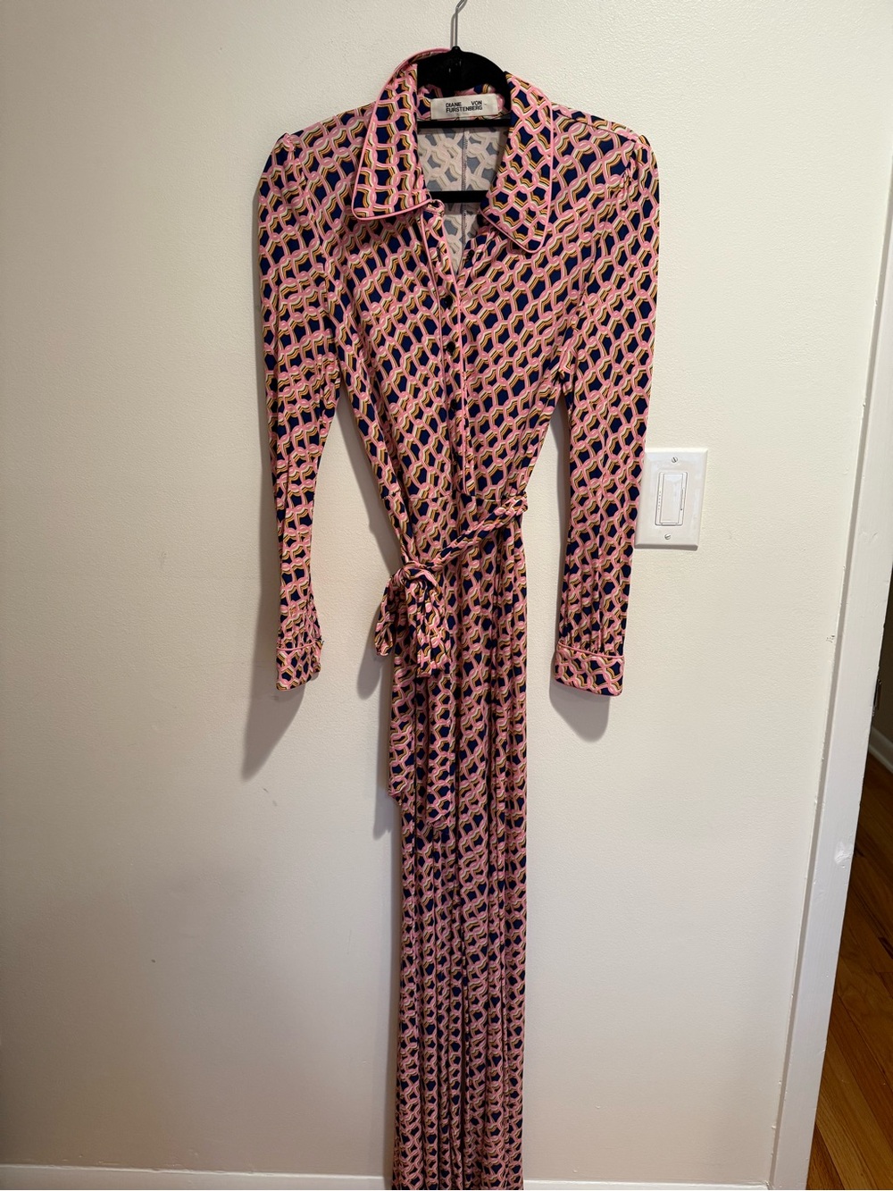 Diane Von Furstenberg Pink & Navy Geometric Jumpsuit